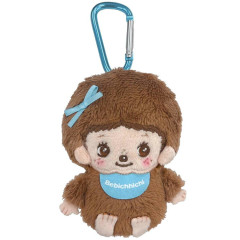 Japan Monchhichi Fluffy Plush Mini Pouch with Carabiner - Bebichhichi-kun : Sitting