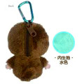 Japan Monchhichi Fluffy Plush Mini Pouch with Carabiner - Bebichhichi-kun : Sitting - 2