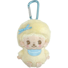 Japan Monchhichi Fluffy Plush Mini Pouch with Carabiner - Bebichhichi-kun : Sitting Sweet Color