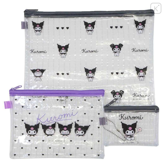 Japan Sanrio Clear Flat Pouch Set - Kuromi : Face - 1