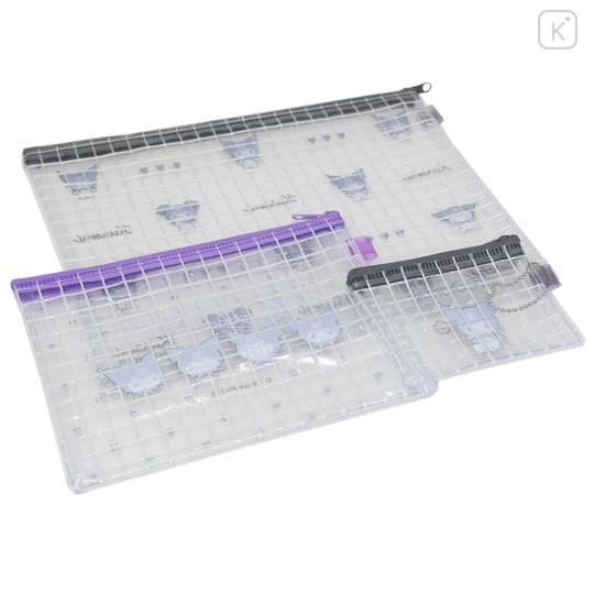 Japan Sanrio Clear Flat Pouch Set - Kuromi : Face - 2
