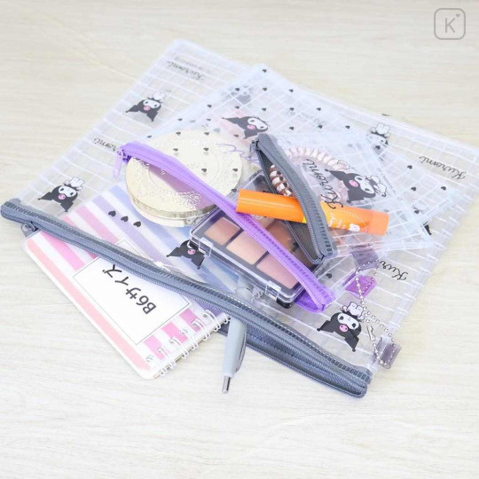 Japan Sanrio Clear Flat Pouch Set - Kuromi : Face - 3