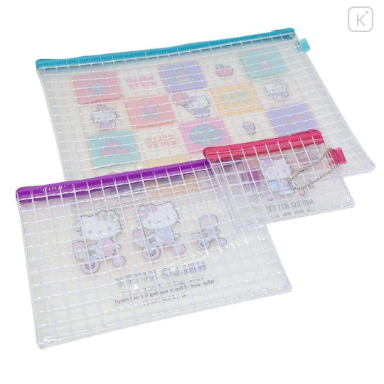 Japan Sanrio Clear Flat Pouch Set - Hello Kitty & Mimmy : Face - 2