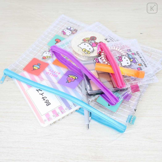Japan Sanrio Clear Flat Pouch Set - Hello Kitty & Mimmy : Face - 3