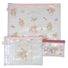 Japan Sanrio Clear Flat Pouch Set - My Melody : Pink Flower