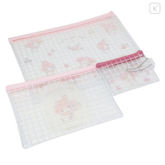 Japan Sanrio Clear Flat Pouch Set - My Melody : Pink Flower - 2