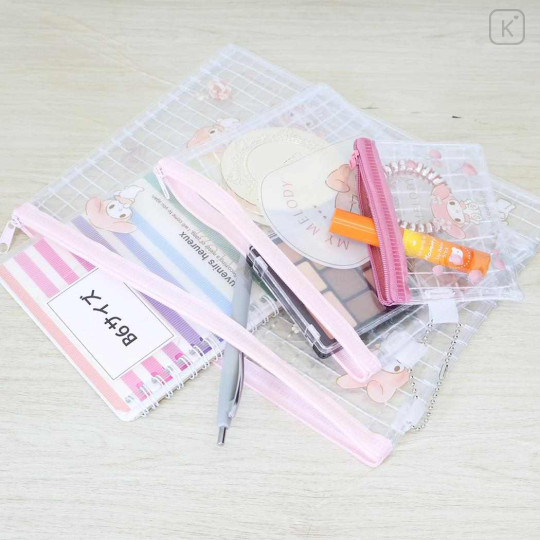 Japan Sanrio Clear Flat Pouch Set - My Melody : Pink Flower - 3