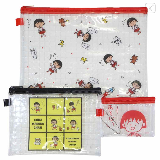 Japan Chibi Maruko Chan Clear Flat Pouch Set - Momoko Sakura / Maruko : Comic Style - 1