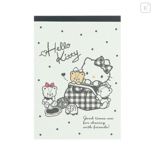 Japan Sanrio B7 Notepad - Hello Kitty & Tiny Chum : Grid Black - 1