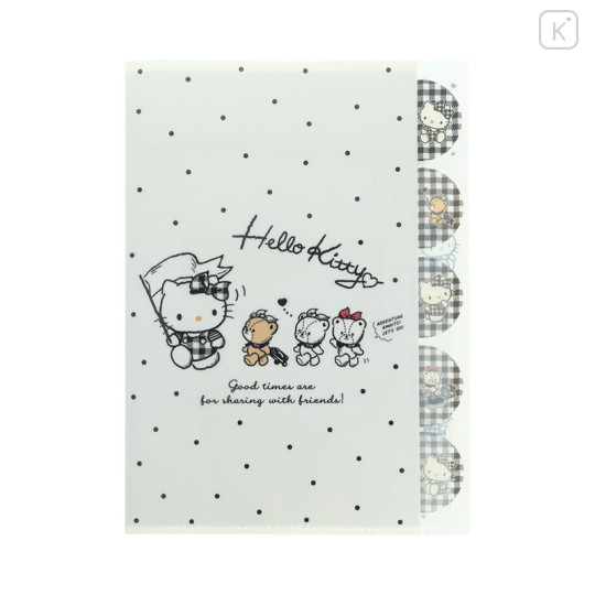 Japan Sanrio 5 Pockets A4 Clear File - Hello Kitty & Tiny Chum : Grid Black - 1