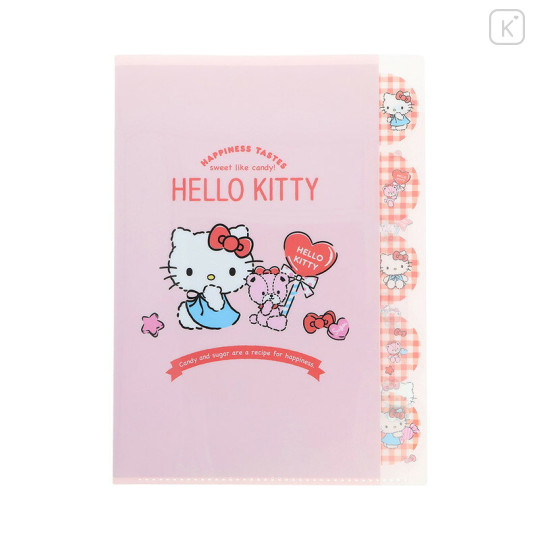 Japan Sanrio 5 Pockets A4 Clear File - Hello Kitty & Tiny Chum : Grid Red - 1