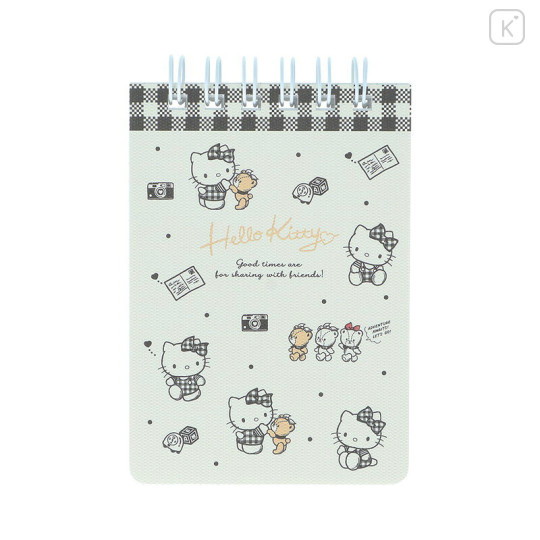Japan Sanrio A7 Ring Memo - Hello Kitty & Tiny Chum : Grid Black - 1