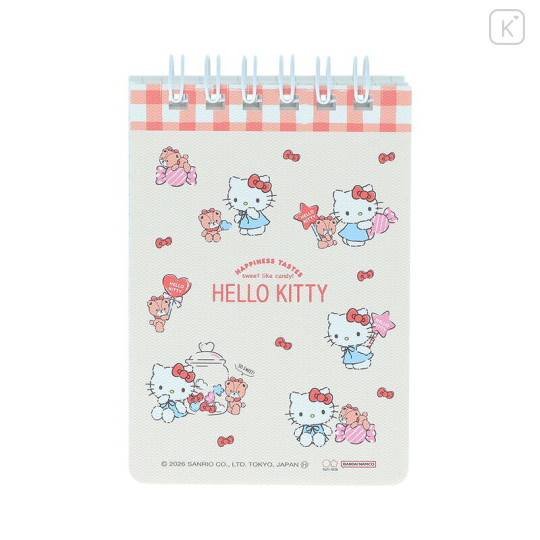 Japan Sanrio A7 Ring Memo - Hello Kitty & Tiny Chum : Grid Red - 2