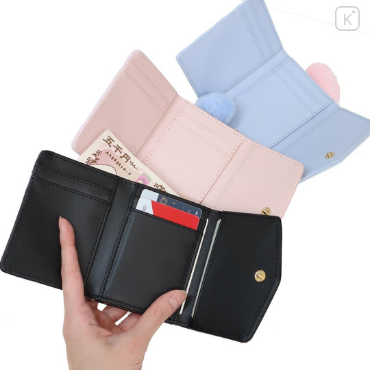 Japan Sanrio Plaid Badge Compact Wallet - Usahana : Blue - 2