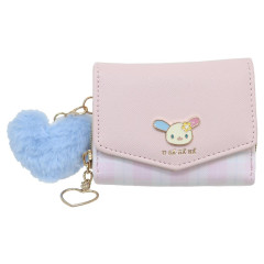 Japan Sanrio Plaid Badge Trifold Compact Wallet - Usahana : Pink