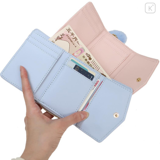 Japan Sanrio Plaid Badge Trifold Compact Wallet - Usahana : Blue - 2