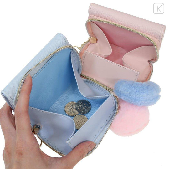Japan Sanrio Plaid Badge Trifold Compact Wallet - Usahana : Blue - 3