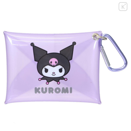 Japan Sanrio Mini Clear Pouch with Carabiner - Kuromi : Purple - 1