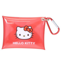 Japan Sanrio Mini Clear Pouch with Carabiner - Hello Kitty : Red