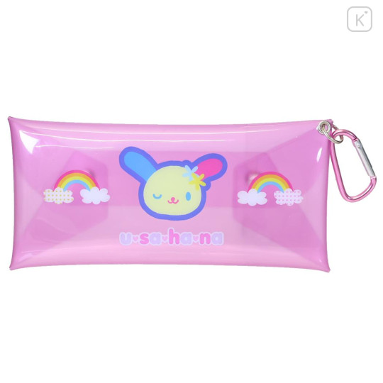 Japan Sanrio Long Clear Pouch with Carabiner - Usahana - 1
