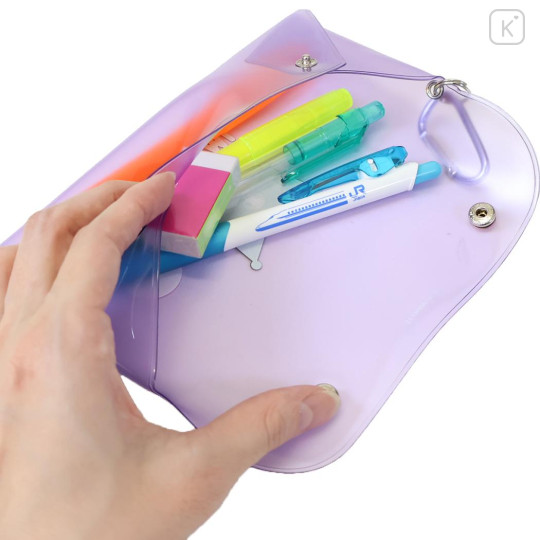 Japan Sanrio Long Clear Pouch with Carabiner - Kuromi : Purple - 3