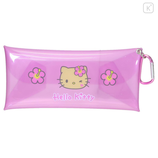 Japan Sanrio Long Clear Pouch with Carabiner - Hello Kitty : Suntanned - 1