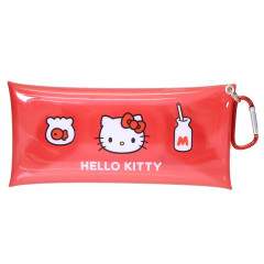 Japan Sanrio Long Clear Pouch with Carabiner - Hello Kitty : Red