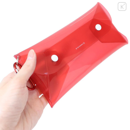 Japan Sanrio Long Clear Pouch with Carabiner - Hello Kitty : Red - 2