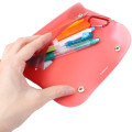 Japan Sanrio Long Clear Pouch with Carabiner - Hello Kitty : Red - 3
