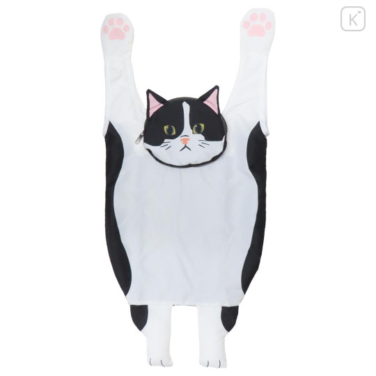 Japan Wonderful Peace Eco Shopping Bag & Mascot Pouch - Cat Swinging Hachiware Black White - 1