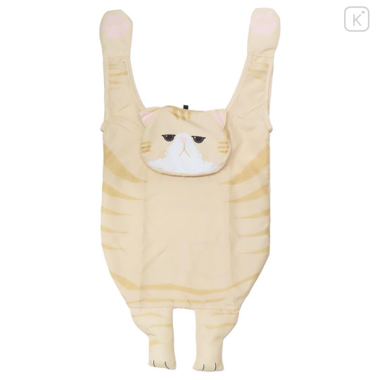Japan Wonderful Peace Eco Shopping Bag & Mascot Pouch - Cat Swinging Cat breed Beige - 1