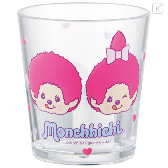 Japan Monchhichi Clear Acrylic Tumbler - Monchhichi-chan & Monchhichi-kun : Colors Pink - 1