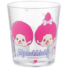 Japan Monchhichi Clear Acrylic Tumbler - Monchhichi-chan & Monchhichi-kun : Colors Pink
