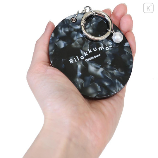 Japan San-X Mirror Keychain Bag Charm - Rilakkuma : Basic Rilakkuma Monochrome Pearl Marble - 2