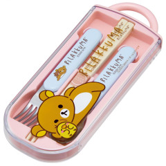 Japan San-X Bento Lunch Cutlery Set Spoon Fork Chopstick - Kiiroitori & Rilakkuma : Relax Pink