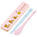 Japan San-X Chopsticks 18cm & Spoon with Case - Kiiroitori & Rilakkuma : Relax Pink - 1