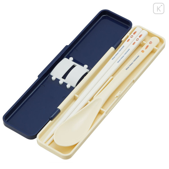 Japan Bread Thief Chopsticks 18cm & Spoon with Case - Navy White - 2