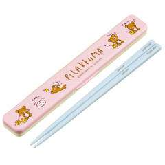 Japan San-X Chopsticks 18cm with Case - Kiiroitori & Rilakkuma : Relax Pink