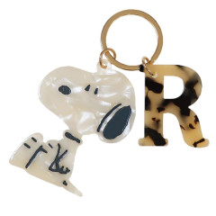 Japan Peanuts Acrylic Keychain 2 Charm - Snoopy : Pearl Marble Leopard Alphabet R