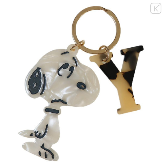 Japan Peanuts Acrylic Keychain 2 Charm - Snoopy : Pearl Marble Leopard Alphabet Y - 1