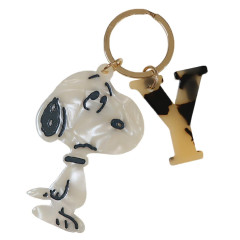 Japan Peanuts Acrylic Keychain 2 Charm - Snoopy : Pearl Marble Leopard Alphabet Y