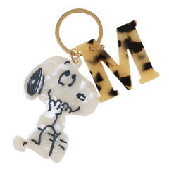 Japan Peanuts Acrylic Keychain 2 Charm - Snoopy : Pearl Marble Leopard Alphabet M