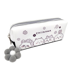 Japan Chiikawa Twin Zipper Pen Case - Chiikawa : Monotone Daisy White