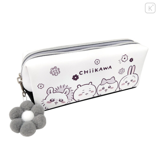 Japan Chiikawa Twin Zipper Pen Case - Chiikawa : Monotone Daisy White - 3