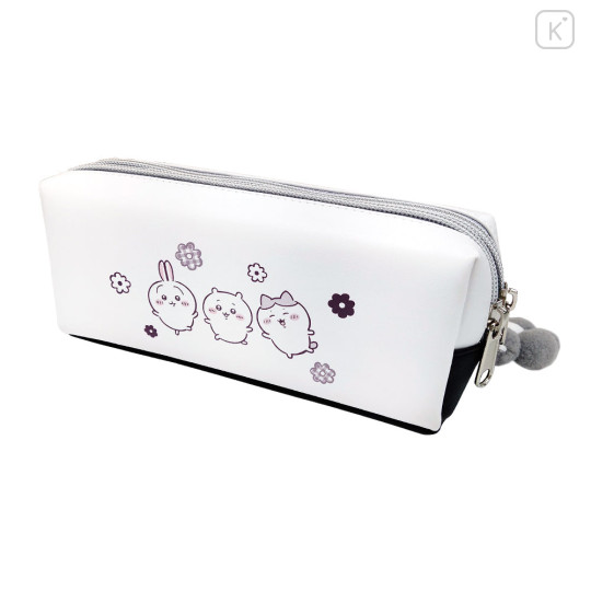 Japan Chiikawa Twin Zipper Pen Case - Chiikawa : Monotone Daisy White - 4