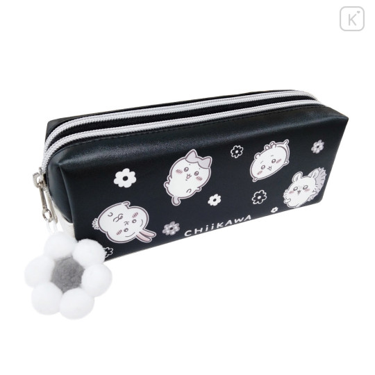 Japan Chiikawa Twin Zipper Pen Case - Chiikawa : Monotone Daisy Black - 1