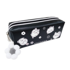 Japan Chiikawa Twin Zipper Pen Case - Chiikawa : Monotone Daisy Black