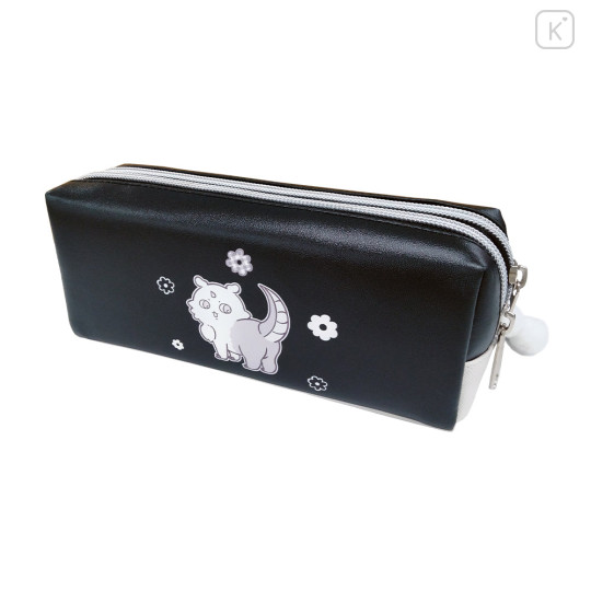 Japan Chiikawa Twin Zipper Pen Case - Chiikawa : Monotone Daisy Black - 4