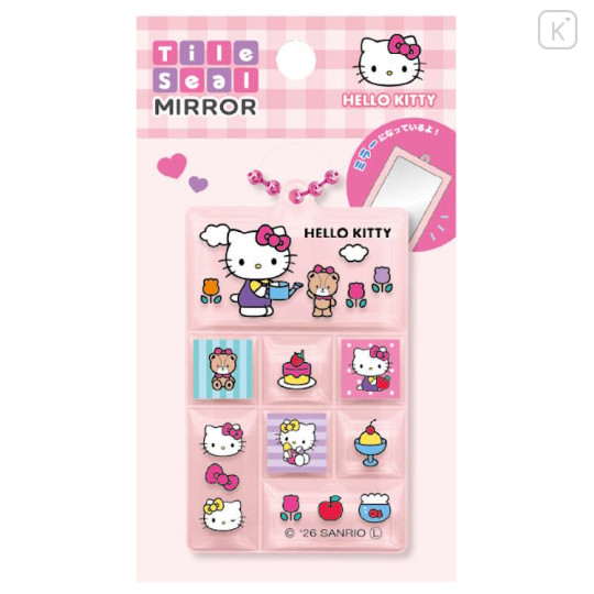 Japan Sanrio Tile Seal Mirror - Hello Kitty : Pink - 1