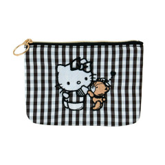 Japan Sanrio Flat Pouch - Hello Kitty & Tiny Chum : Grid Black